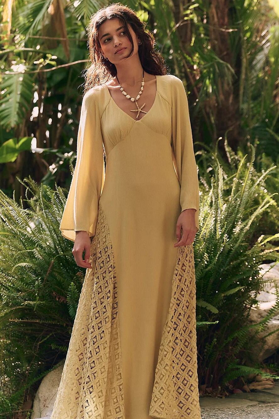 New FREE PEOPLE Free-est Hazel Maxi Dress $128 LARGE Dried Moss/Khaki